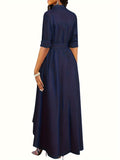 Stylish Tie Waist A-Line Shirt Dress - Elegant Long Sleeve, Button Front, Fall & Winter Essential - Comfortable, Versatile, and Chic Women's Clothing for Everyday Wear
