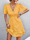 Women's Dresses Women's Polka Dot Dress Ruffle Sleeves Boho Pleated Swing Blouse Vacation Dresses