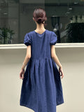 Zjkrl  -  Vibrant Color Crew Neck Chic Dress - Women's A-line Dresses with Short Sleeves, Cinched Waist, Minimalist Design for Spring & Summer, Elegant Casual Wear for Ladies