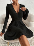 Elegant & Timeless V-Neck Rib-Knit Midi Dress - Cozy, Stretchable & All-Season, Perfect for Every Occasion