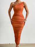 Elegant One Shoulder Ruched Bodycon Dress, Sleeveless Slim Fit Party & Banquet Dress for Women