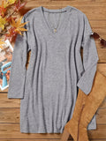 Warm Casual V-Neck Knit Dress - Durable, Long Sleeve A-Line for All Seasons Women’s Comfort