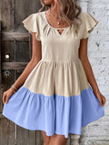 Crew Neck Ruffle Sleeve Dress, Elegant Ruffle Hem Dress For Spring & Summer, Women's Clothing