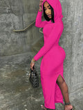 Chic Hooded Maxi Dress - Long Sleeve, Figure-Flattering Split Design - Versatile Casual to Semi-Formal Wear