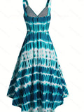 Plus Size Elegant Tie Dye Pencil Dress - V Neck, Asymmetrical Hem, High Stretch, Machine Washable - Perfect for Summer Casual Occasions