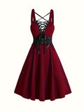 For Spring & Summer, Sleeveless Corset Flared Dress with Crisscross Strap, Punk Women's Clothing