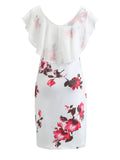 Vibrant Floral Print Ruffle Trim Bodycon Mini Dress - Scoop Neck, Short Sleeve, Casual Beach Summer Wear - Women's Fashion Clothing for Warm Weather