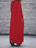 Plus Size Solid Long Sleeve Hooded Maxi Dress with Side Slit Pockets for Fall & Winter, Casual Women's Clothing