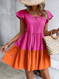 Crew Neck Ruffle Sleeve Dress, Elegant Ruffle Hem Dress For Spring & Summer, Women's Clothing