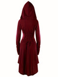 Zjkrl  -  Gothic Hooded Cosplay Dress, Long Sleeve Dress For Halloween, Party, Performance, Women's Clothing