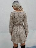 Ditsy Floral Print Dress, Elegant Ruffle Hem Drawstring Long Sleeve Dress, Women's Clothing