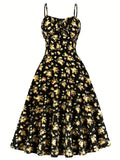 Vintage Chic Floral Print Sundress - Chic Tie Front, Timeless Elegance, Sleeveless Spaghetti Strap - Perfect Summer Womens Fashion Dress