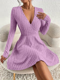 Elegant & Timeless V-Neck Rib-Knit Midi Dress - Cozy, Stretchable & All-Season, Perfect for Every Occasion