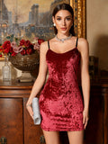 Bodycon Strap Velvet Dress, Sexy Sleeveless Fit Mini Cami Dress, Women's Clothing