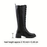 Knee High Boots - Fashionable Platform Boots with Chunky Block Heel, Convenient Zipper Closure and Adjustable Lace Up Fastening - Designed for Women, Versatile Style to Match Any Outfit, Knight-Inspired Boot Style