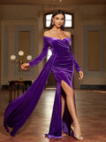 Elegant Asymmetrical Off Shoulder Dress for Party & Banquet, Women's Split Thigh Clothing