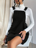 Zjkrl  -  Solid Pocket Front Overall Dress, Elegant Sleeveless Dress With Buttons, Women's Clothing