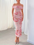 Elegant Backless Off Shoulder Floral Print Dress for Party & Banquet, Women's Clothing