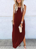 Zjkrl  -  Womens Fashionable Crew Neck Asymmetrical Maxi Dress - Sleeveless & Split Design, Effortlessly Chic for Summer Beach Vacations - A Must-Have Womens Clothing Staple