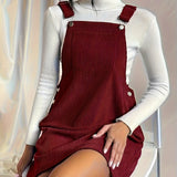 Zjkrl  -  Solid Pocket Front Overall Dress, Elegant Sleeveless Dress With Buttons, Women's Clothing
