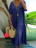 Zjkrl  -  Plus Size V-Neck Ruched Tiered Dress - Flattering & Loose Fit for Spring & Summer - Casual Short Sleeve, Solid Color, Womens Plus Size Fashion