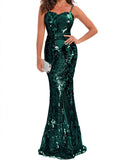 Elegant Skinny Sequined Dress, Sleeveless Floor Length Dress For Party & Banquet, Women's Clothing