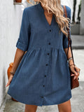 Zjkrl  -  Ladies casual simple solid color V-neck dress