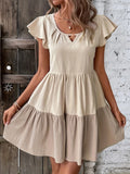 Crew Neck Ruffle Sleeve Dress, Elegant Ruffle Hem Dress For Spring & Summer, Women's Clothing