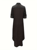 Solid Button Front Shirt Dress, Casual Long Sleeve Maxi Dress, Women's Clothing