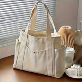 Spacious Canvas Tote Bag - Stylish Women's Shoulder Handbag with Zip Closure, Polyester Lining, and Durable Construction for Everyday Commuting, Travel, and Shopping - Easy to Clean and Water Resistant