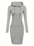 Zjkrl  -  Womens Casual Chic Hooded Dress with Kangaroo Pocket - Adjustable Drawstring - Cozy Long Sleeves - Solid Color - Perfect for Everyday Wear