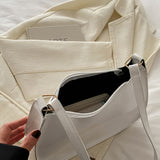 Fashion Solid Color PU Glossy Casual Shoulder Bag with Zipper, Unlined Simple Chic Handbag for Work, Shopping, Gift - White