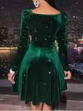 Women's Solid Velvet Surplice Neck Long Sleeve Dress, Casual Cinched Waist Fashion Clothing for Ladies