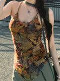 Vibrant Y2K-Inspired Butterfly Print Off-Shoulder Tank Top for Women - Soft Stretchy Polyester & Spandex Blend, Machine Washable, Comfortable, and Flattering Silhouette - Perfect for Summer, Casual Outings, and Music Festival