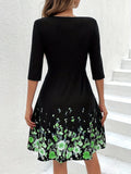 Chic Floral Print Casual Dress for Women - Short Sleeve, Crew Neck, Bodycon Fit, Machine Washable - Perfect for All Seasons