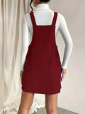 Zjkrl  -  Solid Pocket Front Overall Dress, Elegant Sleeveless Dress With Buttons, Women's Clothing