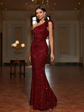 Long One Shoulder Sequin Bodycon Dress - Elegant Sleeveless Mermaid Hem, Contrast Sequin, Micro Elasticity, Hand Wash, Customized, Solid Color, All-Season Party & Banquet Dress for Women