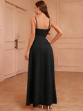 Zjkrl  -  Elegant V-Neck Sleeveless Maxi Dress with Side Slit - Sexy One-Shoulder Design for Weddings & Parties, Polyester, Machine Washable