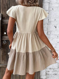 Crew Neck Ruffle Sleeve Dress, Elegant Ruffle Hem Dress For Spring & Summer, Women's Clothing