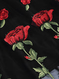 Vintage Chic Rose Embroidered Cocktail Dress - Fitted, Crew Neck, Tea-Length, 100% Polyester Knit Fabric, Elegant 50s Style, All-Season Wear, Embroidery Floral Pattern, High-Quality Stitching, Comfortable Fit, Ideal for Forma