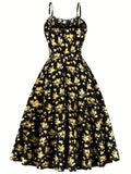 Vintage Chic Floral Print Sundress - Chic Tie Front, Timeless Elegance, Sleeveless Spaghetti Strap - Perfect Summer Womens Fashion Dress