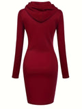 Zjkrl  -  Womens Casual Chic Hooded Dress with Kangaroo Pocket - Adjustable Drawstring - Cozy Long Sleeves - Solid Color - Perfect for Everyday Wear