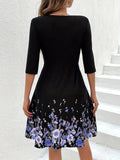 Chic Floral Print Casual Dress for Women - Short Sleeve, Crew Neck, Bodycon Fit, Machine Washable - Perfect for All Seasons