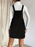 Zjkrl  -  Solid Pocket Front Overall Dress, Elegant Sleeveless Dress With Buttons, Women's Clothing