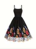 Vintage-Inspired Fitted Cocktail Dress - Elegant Spaghetti Strap, Floral Embroidery, Knit Fabric, Mesh Overlay, 100% Polyester, All-Season Wear, Embroidered, Fitted Silhouette, Comfortable, Party-Perfect - Ideal for Women's F
