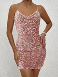 Sultry Sequins Backless V Neck Dress - Sexy Spaghetti Strap, Flowy Silhouette, Club-Ready, Homecoming Party Perfect, Women's Clothing for a Night Out