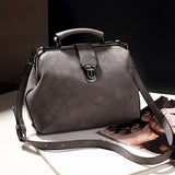 Vintage Doctor-Style Shoulder Bag for Women, Split Leather with Solid Color, Casual Handbag with Buckle Closure and Polycotton Lining - Ideal for Travel and Gifting, Crafted in Guangzhou