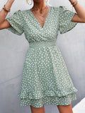 Women's Dresses Women's Polka Dot Dress Ruffle Sleeves Boho Pleated Swing Blouse Vacation Dresses