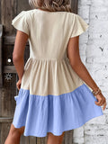 Crew Neck Ruffle Sleeve Dress, Elegant Ruffle Hem Dress For Spring & Summer, Women's Clothing