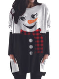 Zjkrl  -  Plus Size Christmas Dress - Adorable Festive Snowman Print Long Sleeve Round Neck Tee Dress with Convenient Pockets for Curvy Women